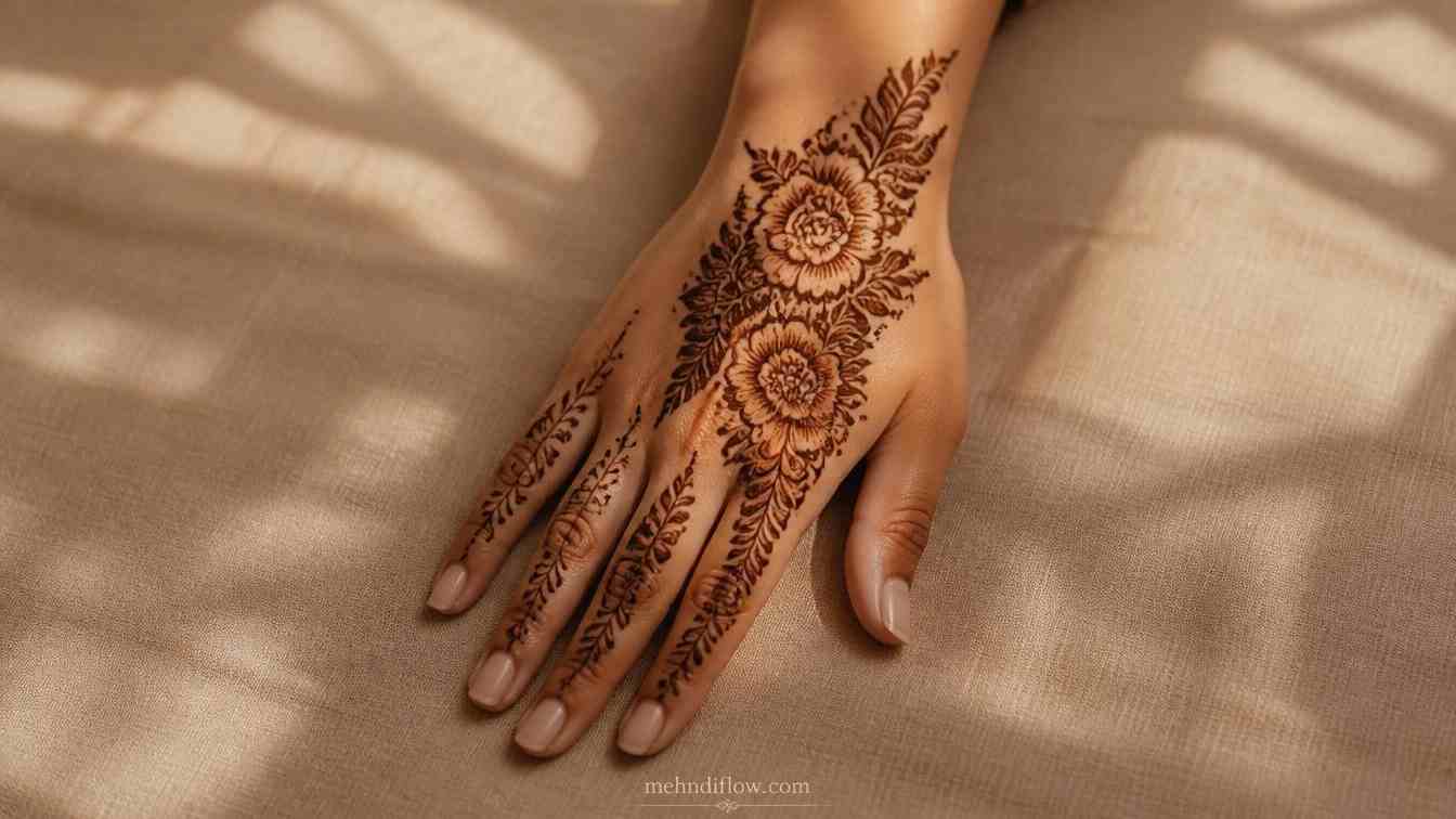 Arabic mehndi design for Eid ul Adha 2026 on a South Asian hand