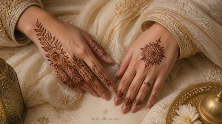 Eid ul Adha mehndi designs with simple tikki and Arabic floral patterns