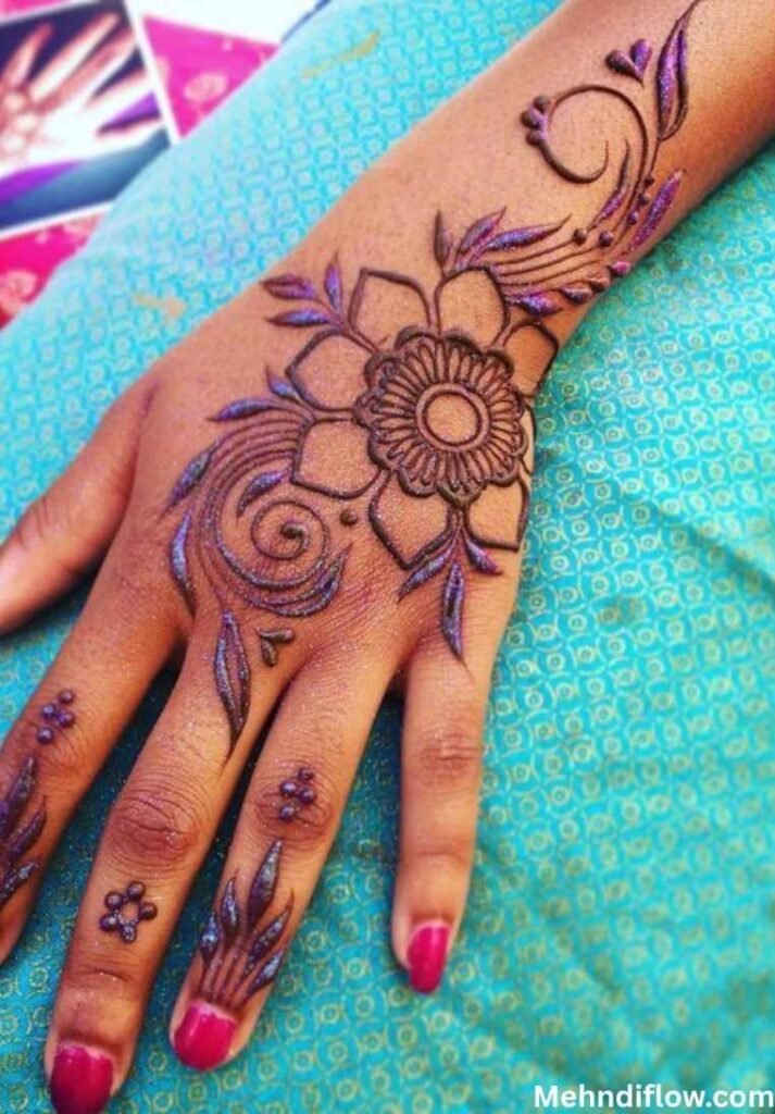 Back Hand Purple Glitter Mehndi Design - purple glitter mehndi design