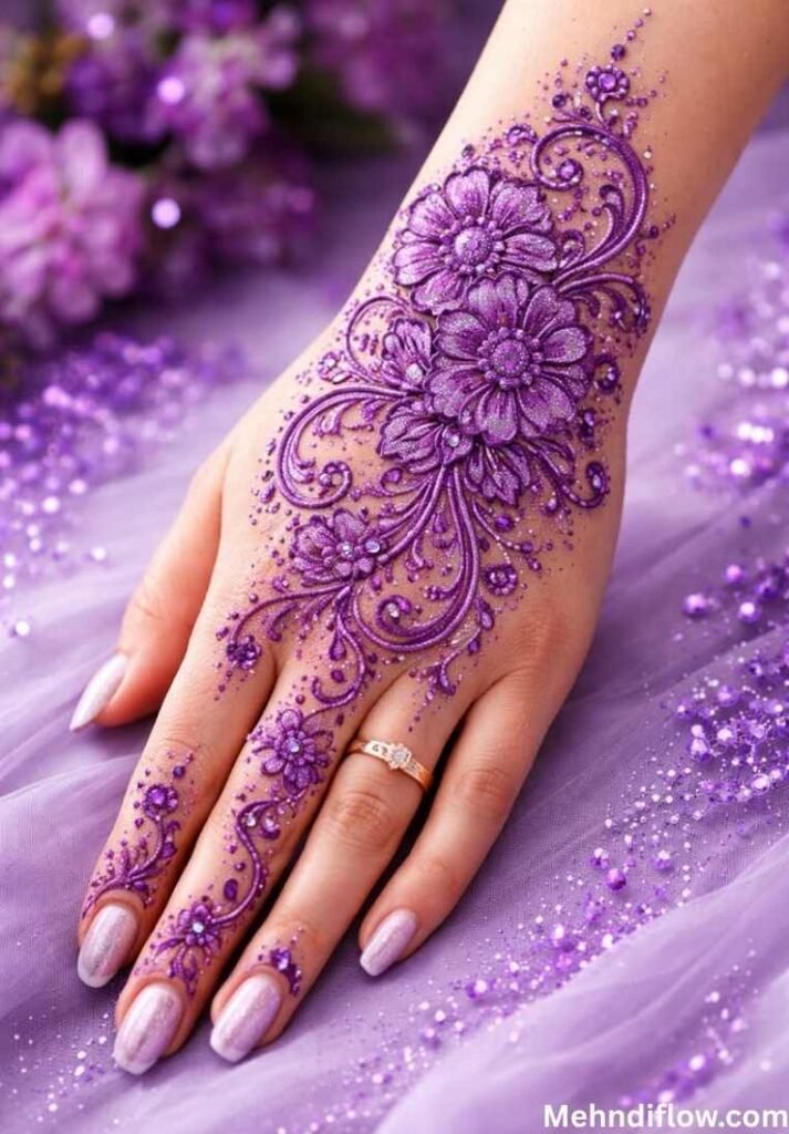 Elegant Mandala Glitter Purple Mehndi Design - Purple Mehndi Design
