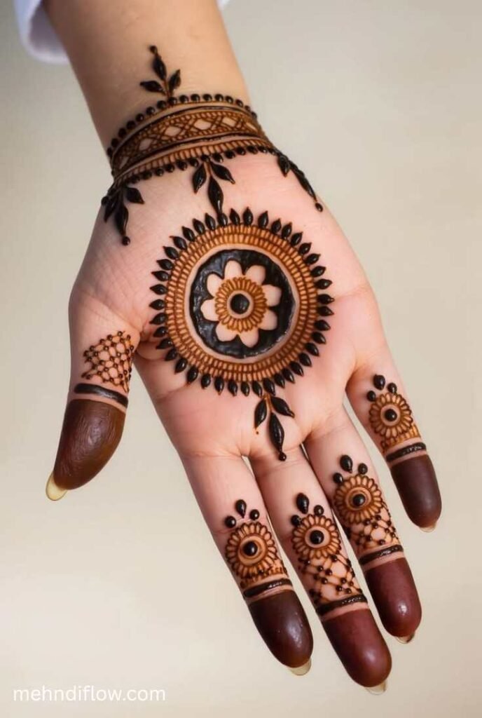 Rose and Flower Front Hand Henna Design