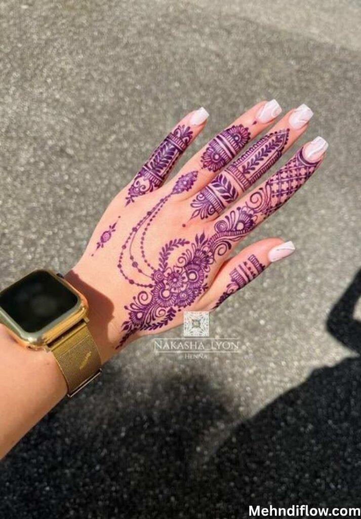 Floral Sparkle Mehndi Purple Glitter Design -  Purple Glitter Design