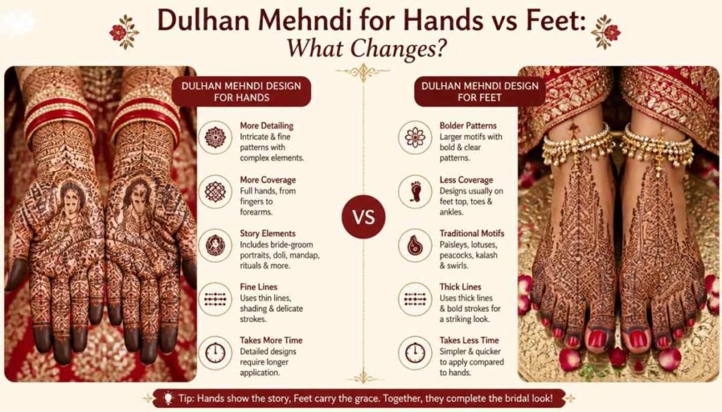 Dulhan Mehndi for Hands vs Feet What Changes