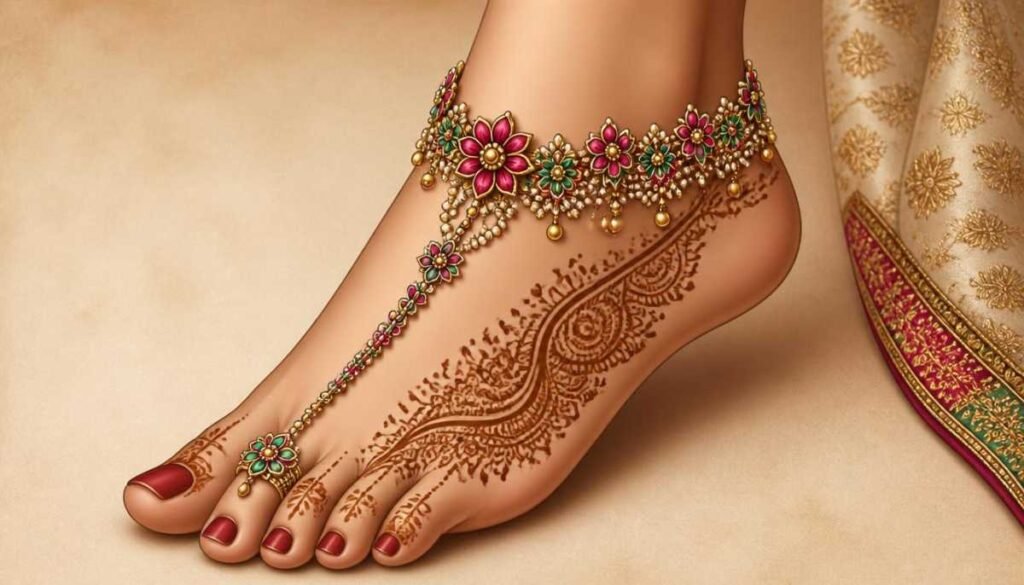 Floral Anklet with Toe Ring Connection