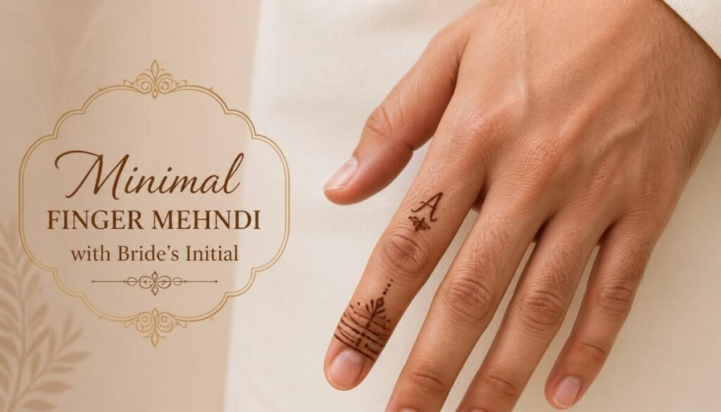 Minimal Finger Mehndi with Bride's Initial