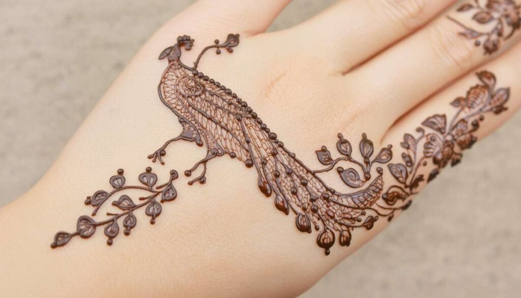 Peacock Mehndi Design for Back Hand