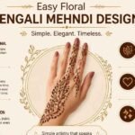 Bengali Mehndi Design Simple: Elegant & Easy Ideas A Bengali mehndi design simple style is perfect when you want traditional beauty without covering the entire hand with heavy patterns. Bengali-inspired mehndi often looks graceful with floral motifs, leafy vines, paisleys, dots, and carefully placed fine lines. You can keep the design light for everyday wear or add a few extra details for Eid, weddings, and family celebrations. The beauty of a simple pattern comes from clean shapes and balanced spacing rather than filling every part of the hand. Why Choose a Simple Bengali Mehndi Design? Simple Bengali mehndi designs are easy to customize according to your hand size and the occasion. You can create a small wrist pattern, decorate the back of the hand, or extend a delicate vine toward the fingers. These designs are also a good option for beginners because many patterns rely on basic strokes and familiar motifs. With a little practice, flowers, leaves, dots, and curved lines can create a beautiful traditional look. Easy Floral Bengali Mehndi Design Flowers are one of the easiest motifs to include in a Bengali-inspired mehndi pattern. Start with one medium-sized flower and surround it with small leaves or curved stems to create a natural flow. For a softer appearance, leave some space between each motif instead of filling the entire hand. Small dots around the petals can add detail while keeping the design simple and elegant. Bengali Leaf and Vine Pattern A flowing leafy vine can give a simple mehndi design a graceful Bengali-inspired appearance. Begin with a curved stem and add pairs of small leaves along the line, gradually extending the pattern toward the wrist or fingers. You can make the vine as short or long as you like. A single sweeping curve looks delicate, while two connected vines can create a slightly fuller design without becoming too complicated. Simple Bengali Mehndi for the Back of the Hand The back of the hand provides plenty of space for a beautiful open mehndi pattern. A central flower, paisley, or small mandala can act as the main focus, with vines extending outward toward the wrist. Keep the fingertips relatively simple if you want a modern appearance. A few small dots or short lines can connect the main design without making the hand look crowded. Minimal Bengali Wrist Mehndi A wrist-only Bengali mehndi design is a great choice when you want something quick and subtle. A thin floral bracelet, leafy band, or chain of dots can create the appearance of traditional jewelry. You can also extend a small vine from the bracelet toward the hand. This gives the design movement while keeping most of the wrist and hand uncovered. Bengali Mehndi With Paisley Motifs Paisleys can add a traditional touch without requiring a very complicated pattern. Use one medium-sized paisley as the centerpiece and decorate it with small leaves, dots, curved lines, or simple floral details. For a beginner-friendly version, avoid filling the paisley with too many tiny patterns. A clean outline with a few internal details can look more refined and makes the design easier to draw. Simple Bengali Mehndi for Beginners If you're new to applying mehndi, start with basic elements instead of attempting an elaborate bridal pattern. Practice curved lines, dots, leaves, petals, and simple paisleys on paper before applying them to your hand. Once you feel comfortable controlling the mehndi cone, combine two or three motifs into one design. Keeping the pattern open gives you more room to correct small mistakes and helps the final result look neat. Bengali Mehndi Design for Eid For Eid, you can make a simple Bengali design slightly more festive by adding flowers, delicate vines, and small decorative dots. A balanced pattern on the back of the hand can look beautiful without requiring hours of application. Gold jewelry or colorful traditional clothing can complement this type of mehndi particularly well. Keep the design coordinated with your outfit if you want the overall look to feel polished. Bengali Mehndi for Weddings Wedding mehndi can be more detailed, but a simple Bengali-inspired pattern works beautifully for guests, bridesmaids, or anyone who prefers lighter designs. Floral trails, paisleys, leafy vines, and bracelet-style wrist patterns are easy to combine. For a slightly richer appearance, add fine lines inside the flowers and paisleys. You can also extend the pattern from the wrist toward the fingers while leaving intentional areas of bare skin. Final Thoughts A simple Bengali mehndi design simple style proves that you don't need a heavy or complicated pattern to create a beautiful traditional look. Floral motifs, leafy vines, paisleys, and delicate wrist patterns can give your hands an elegant finish with relatively little effort. Whether you're preparing for Eid, a wedding, a family event, or simply want to experiment with mehndi, start with a design that matches your skill level. Keep the lines clean, use empty space intentionally, and gradually add details as your confidence grows. Frequently Asked Questions What is a simple Bengali mehndi design? A simple Bengali mehndi design uses traditional-looking motifs such as flowers, leaves, paisleys, vines, dots, and curved lines while keeping the overall pattern light and open. Is Bengali mehndi suitable for beginners? Yes. Many simple Bengali-inspired patterns use basic shapes that beginners can practice easily. Starting with flowers, leaves, dots, and vines is a good way to build confidence. Which Bengali mehndi design is best for Eid? A floral vine, simple back-hand pattern, or delicate wrist bracelet can work beautifully for Eid. You can add small dots and fine details to make the design more festive.