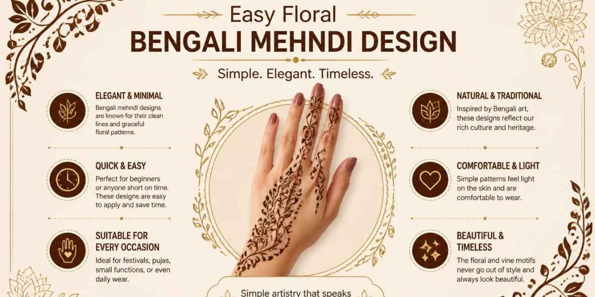 Bengali Mehndi Design Simple: Elegant & Easy Ideas A Bengali mehndi design simple style is perfect when you want traditional beauty without covering the entire hand with heavy patterns. Bengali-inspired mehndi often looks graceful with floral motifs, leafy vines, paisleys, dots, and carefully placed fine lines. You can keep the design light for everyday wear or add a few extra details for Eid, weddings, and family celebrations. The beauty of a simple pattern comes from clean shapes and balanced spacing rather than filling every part of the hand. Why Choose a Simple Bengali Mehndi Design? Simple Bengali mehndi designs are easy to customize according to your hand size and the occasion. You can create a small wrist pattern, decorate the back of the hand, or extend a delicate vine toward the fingers. These designs are also a good option for beginners because many patterns rely on basic strokes and familiar motifs. With a little practice, flowers, leaves, dots, and curved lines can create a beautiful traditional look. Easy Floral Bengali Mehndi Design Flowers are one of the easiest motifs to include in a Bengali-inspired mehndi pattern. Start with one medium-sized flower and surround it with small leaves or curved stems to create a natural flow. For a softer appearance, leave some space between each motif instead of filling the entire hand. Small dots around the petals can add detail while keeping the design simple and elegant. Bengali Leaf and Vine Pattern A flowing leafy vine can give a simple mehndi design a graceful Bengali-inspired appearance. Begin with a curved stem and add pairs of small leaves along the line, gradually extending the pattern toward the wrist or fingers. You can make the vine as short or long as you like. A single sweeping curve looks delicate, while two connected vines can create a slightly fuller design without becoming too complicated. Simple Bengali Mehndi for the Back of the Hand The back of the hand provides plenty of space for a beautiful open mehndi pattern. A central flower, paisley, or small mandala can act as the main focus, with vines extending outward toward the wrist. Keep the fingertips relatively simple if you want a modern appearance. A few small dots or short lines can connect the main design without making the hand look crowded. Minimal Bengali Wrist Mehndi A wrist-only Bengali mehndi design is a great choice when you want something quick and subtle. A thin floral bracelet, leafy band, or chain of dots can create the appearance of traditional jewelry. You can also extend a small vine from the bracelet toward the hand. This gives the design movement while keeping most of the wrist and hand uncovered. Bengali Mehndi With Paisley Motifs Paisleys can add a traditional touch without requiring a very complicated pattern. Use one medium-sized paisley as the centerpiece and decorate it with small leaves, dots, curved lines, or simple floral details. For a beginner-friendly version, avoid filling the paisley with too many tiny patterns. A clean outline with a few internal details can look more refined and makes the design easier to draw. Simple Bengali Mehndi for Beginners If you're new to applying mehndi, start with basic elements instead of attempting an elaborate bridal pattern. Practice curved lines, dots, leaves, petals, and simple paisleys on paper before applying them to your hand. Once you feel comfortable controlling the mehndi cone, combine two or three motifs into one design. Keeping the pattern open gives you more room to correct small mistakes and helps the final result look neat. Bengali Mehndi Design for Eid For Eid, you can make a simple Bengali design slightly more festive by adding flowers, delicate vines, and small decorative dots. A balanced pattern on the back of the hand can look beautiful without requiring hours of application. Gold jewelry or colorful traditional clothing can complement this type of mehndi particularly well. Keep the design coordinated with your outfit if you want the overall look to feel polished. Bengali Mehndi for Weddings Wedding mehndi can be more detailed, but a simple Bengali-inspired pattern works beautifully for guests, bridesmaids, or anyone who prefers lighter designs. Floral trails, paisleys, leafy vines, and bracelet-style wrist patterns are easy to combine. For a slightly richer appearance, add fine lines inside the flowers and paisleys. You can also extend the pattern from the wrist toward the fingers while leaving intentional areas of bare skin. Final Thoughts A simple Bengali mehndi design simple style proves that you don't need a heavy or complicated pattern to create a beautiful traditional look. Floral motifs, leafy vines, paisleys, and delicate wrist patterns can give your hands an elegant finish with relatively little effort. Whether you're preparing for Eid, a wedding, a family event, or simply want to experiment with mehndi, start with a design that matches your skill level. Keep the lines clean, use empty space intentionally, and gradually add details as your confidence grows. Frequently Asked Questions What is a simple Bengali mehndi design? A simple Bengali mehndi design uses traditional-looking motifs such as flowers, leaves, paisleys, vines, dots, and curved lines while keeping the overall pattern light and open. Is Bengali mehndi suitable for beginners? Yes. Many simple Bengali-inspired patterns use basic shapes that beginners can practice easily. Starting with flowers, leaves, dots, and vines is a good way to build confidence. Which Bengali mehndi design is best for Eid? A floral vine, simple back-hand pattern, or delicate wrist bracelet can work beautifully for Eid. You can add small dots and fine details to make the design more festive.