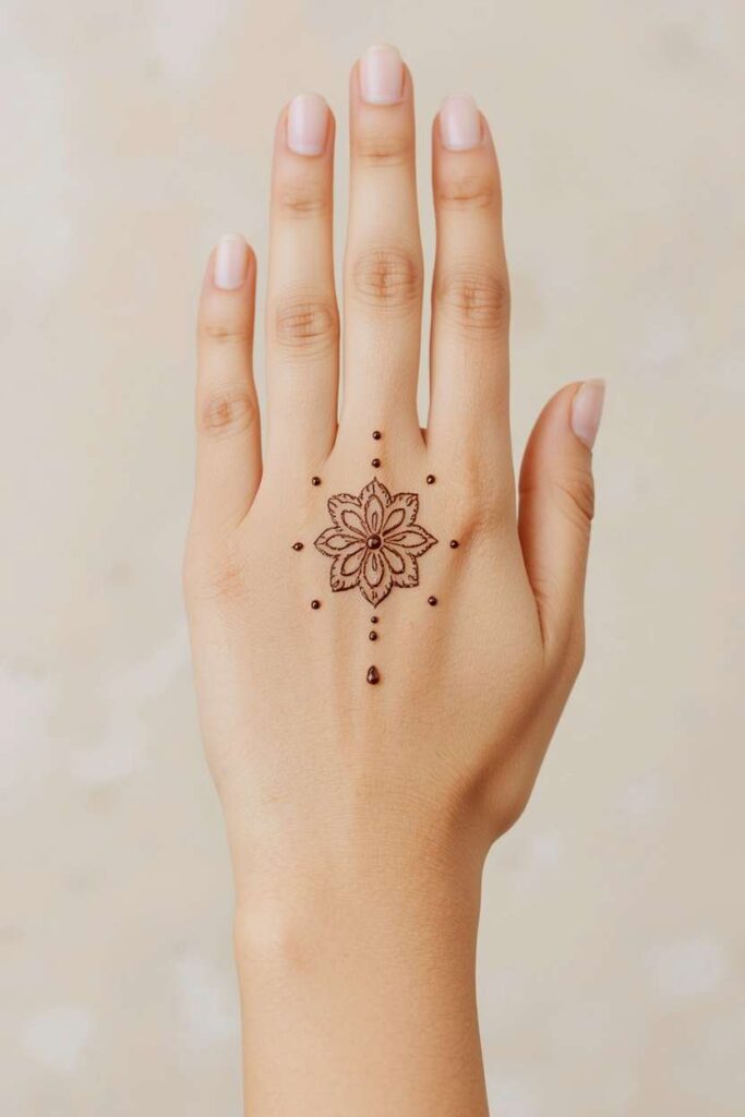  Small palm mandala mehndi design for a simple front hand

