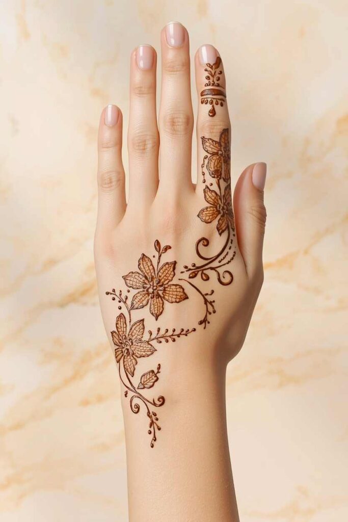  Corner floral front hand mehndi design with negative space
