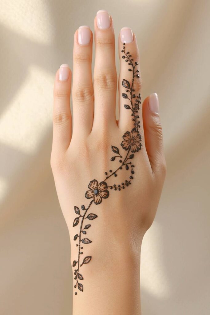 Minimal floral trail front hand mehndi design with open palm space
