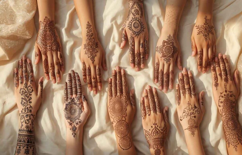 Collection of beautiful mehndi designs featuring Arabic, bridal, floral, mandala, and geometric styles