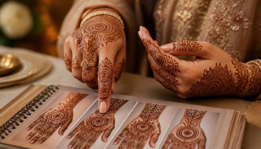 Comparison of subtle office mehndi versus bold bridal mehndi design"