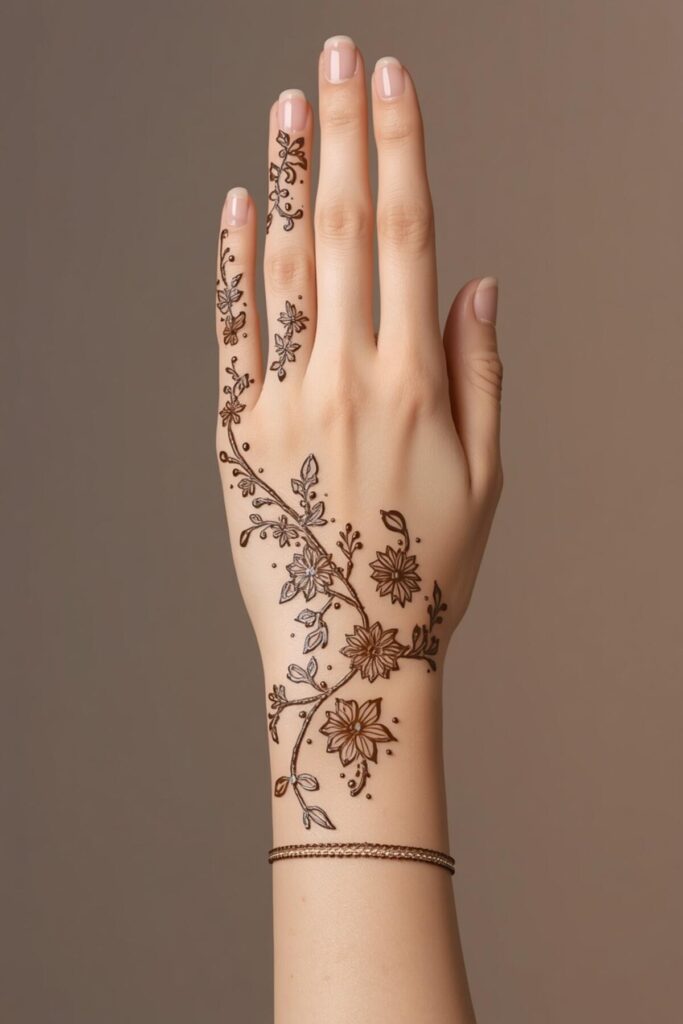 Beautiful one line mehndi design on hand