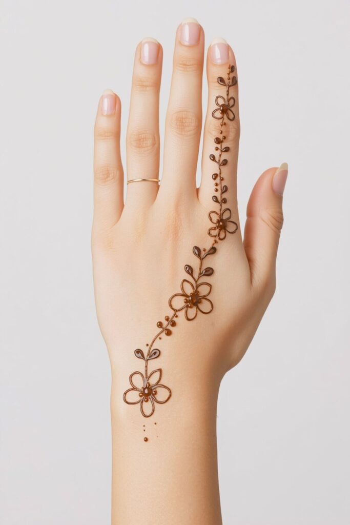 Cute one line mehndi design for girls with simple patterns
