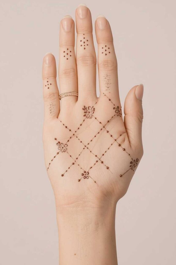 Simple net mehndi design with floral jaal pattern