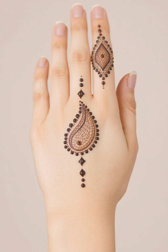 Festive net mehndi design with floral and paisley patterns for weddings and Eid
