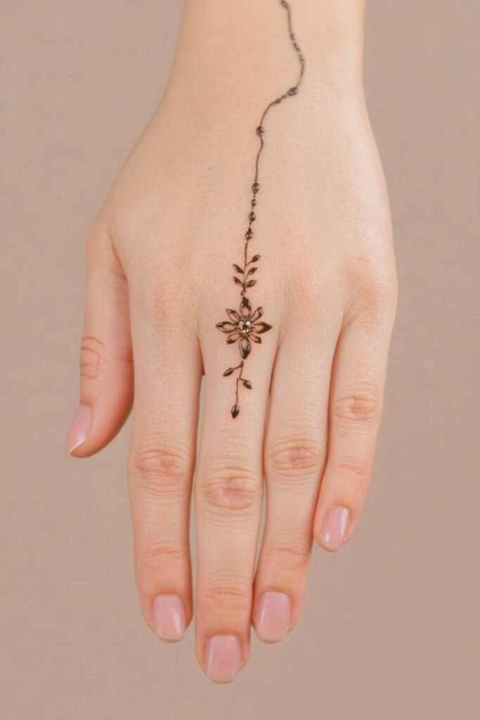 Floral tikki mehndi design with delicate leaves
