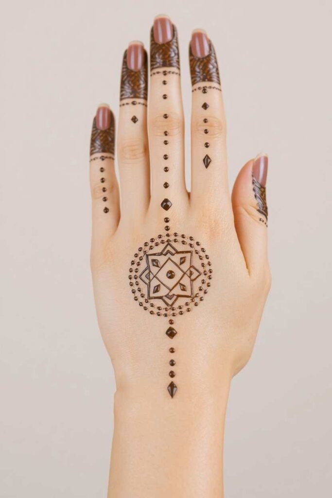 Simple tikki mehndi with traditional paisley detail