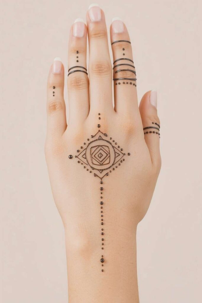 Modern geometric tikki mehndi design for Nikkah