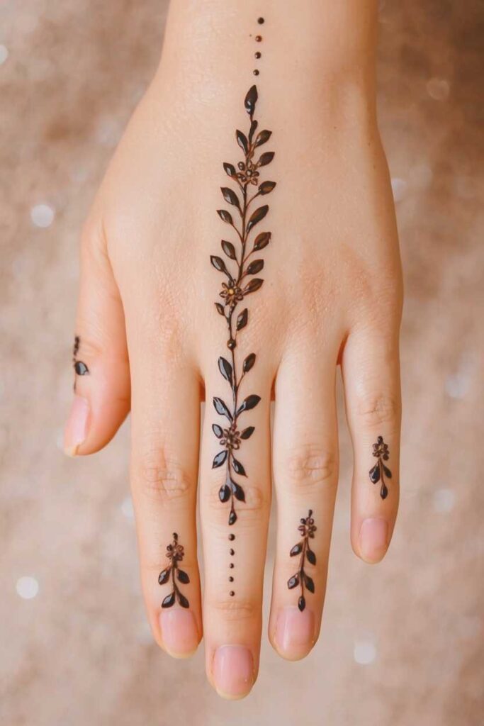 Tikki mehndi with delicate floral finger details