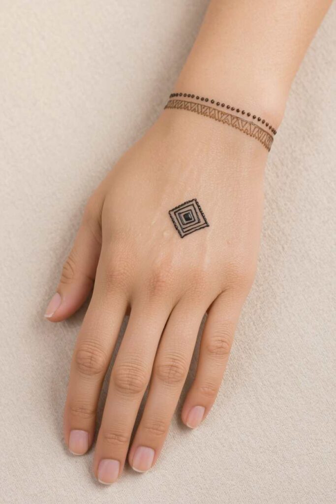  Minimal boys mehndi design with small patterns across the knuckles.
