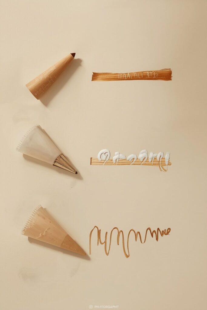 Blocked mehndi cone tip, leaking cone, and uneven henna lines on practice paper
