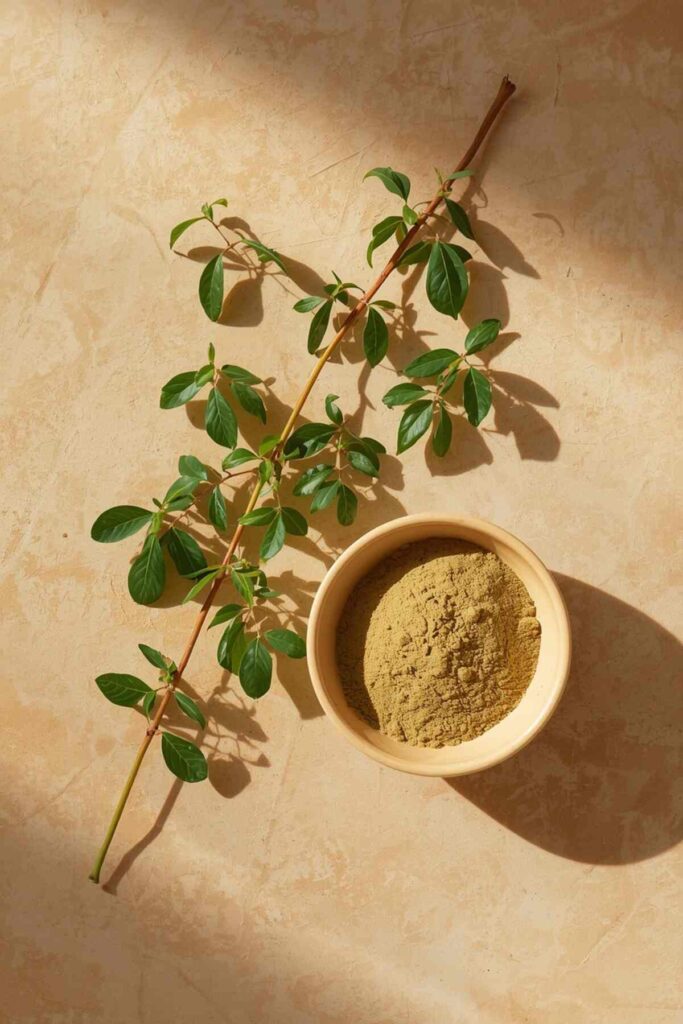 Henna plant leaves and natural henna powder