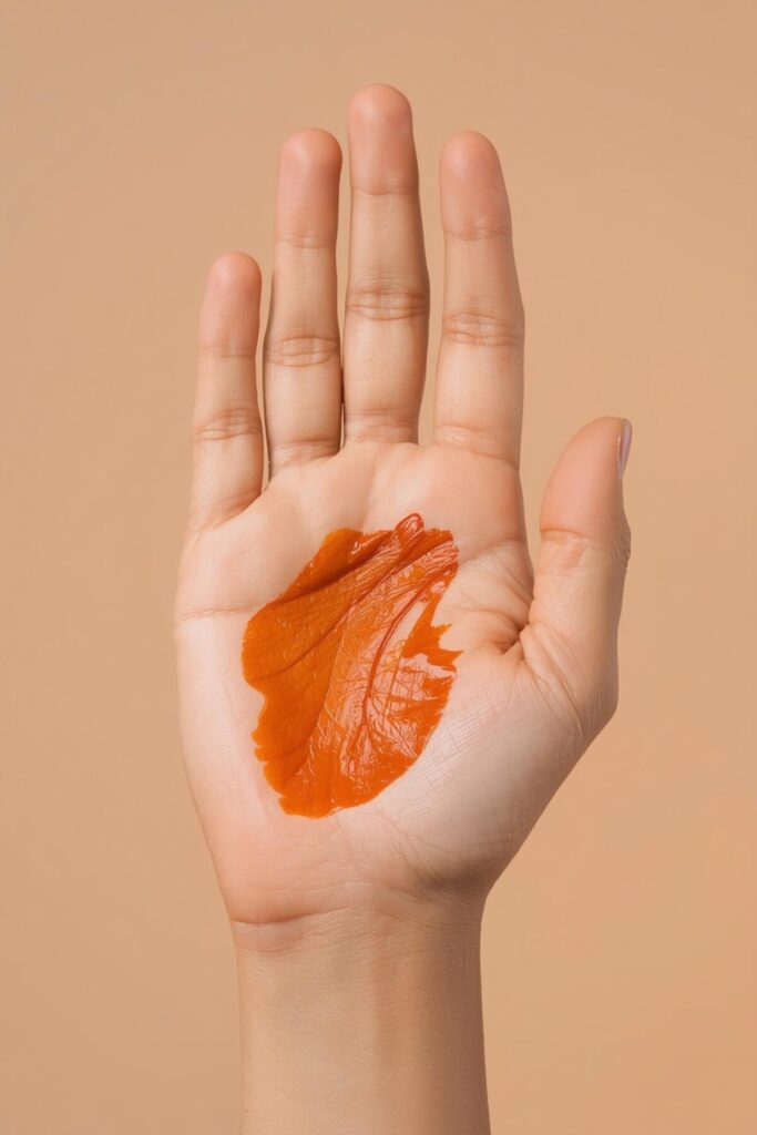 Natural henna stain developing on the palm
