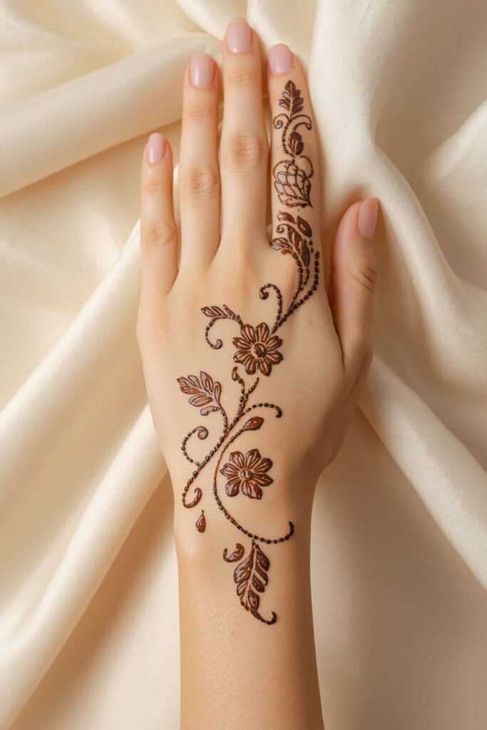 Traditional mehndi design on a South Asian hand