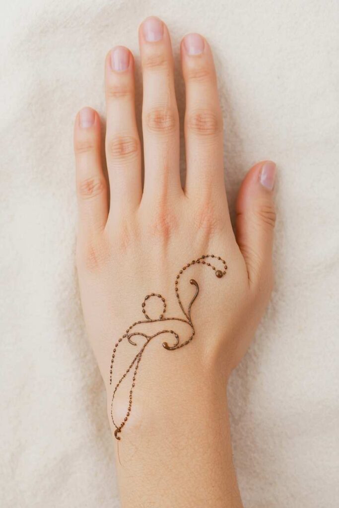  Small boys mehndi design placed near the thumb on the back of the hand.
